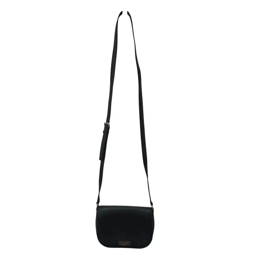 Kate Spade New York Black Crossbody Bag Saffiano Leather Flap Purse Gold